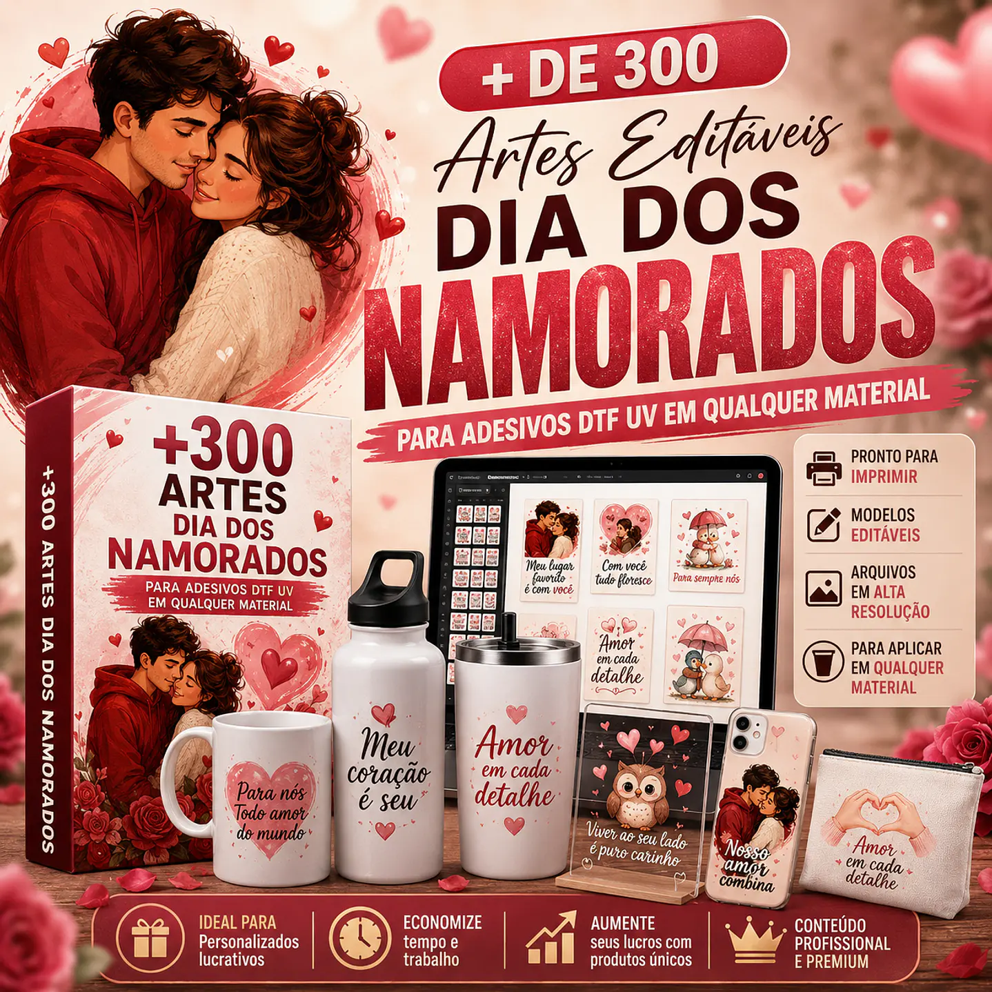 Kit Digital Artes Adesivo DTF UV Dia dos Namorados Editáveis Canva 2