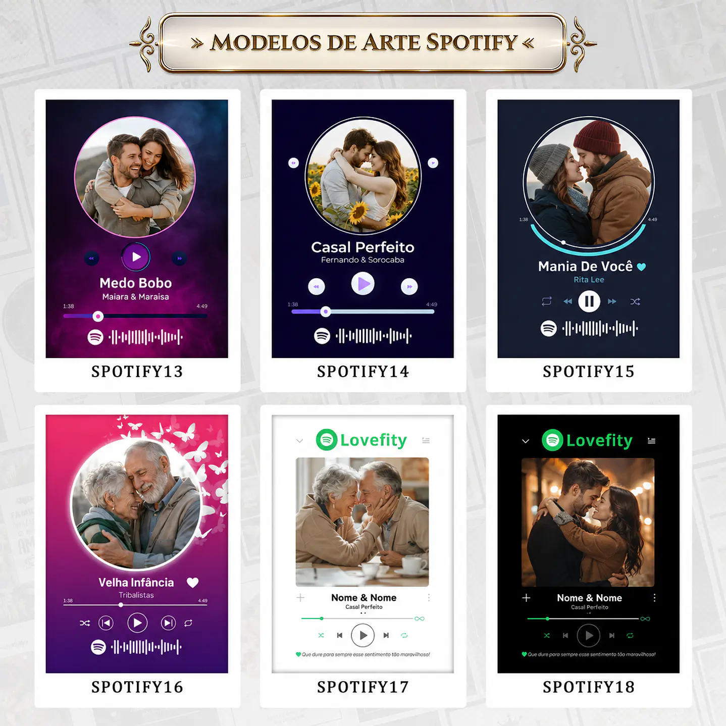 Pack 18 Artes Quadros Dia dos Namorados Spotify Editáveis Canva PSD 2