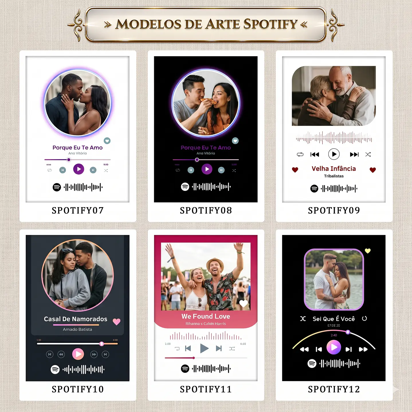 Pack 18 Artes Quadros Dia dos Namorados Spotify Editáveis Canva PSD 3