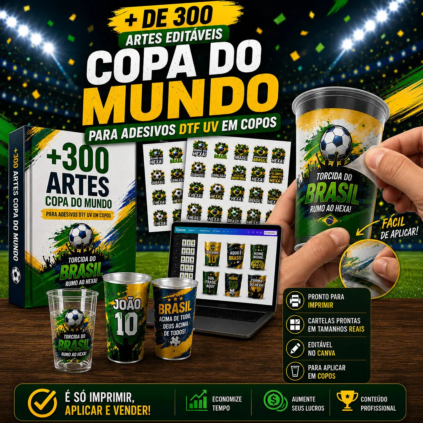 Kit Digital +300 Artes Copa do Mundo para Adesivos DTF UV 1