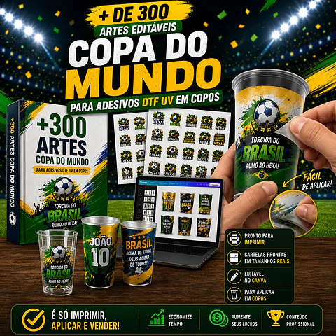 Kit Digital +300 Artes Copa do Mundo para Adesivos DTF UV