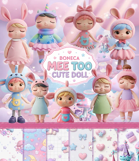Kit Digital Boneca Mee Too Cute Doll PNG e Fundos JPG
