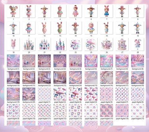 Kit Digital Boneca Mee Too Cute Doll PNG e Fundos JPG