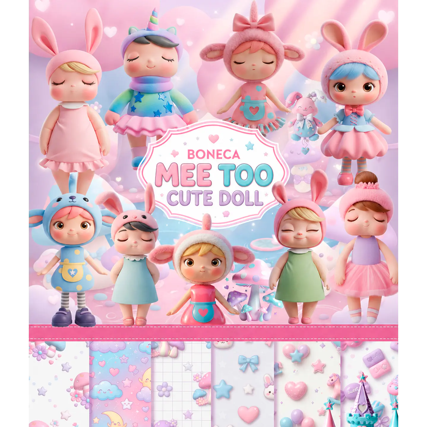 Kit Digital Boneca Mee Too Cute Doll PNG e Fundos JPG 1