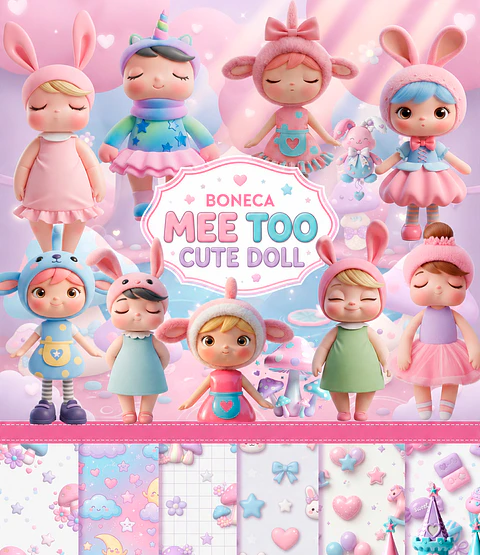 Kit Digital Boneca Mee Too Cute Doll PNG e Fundos JPG