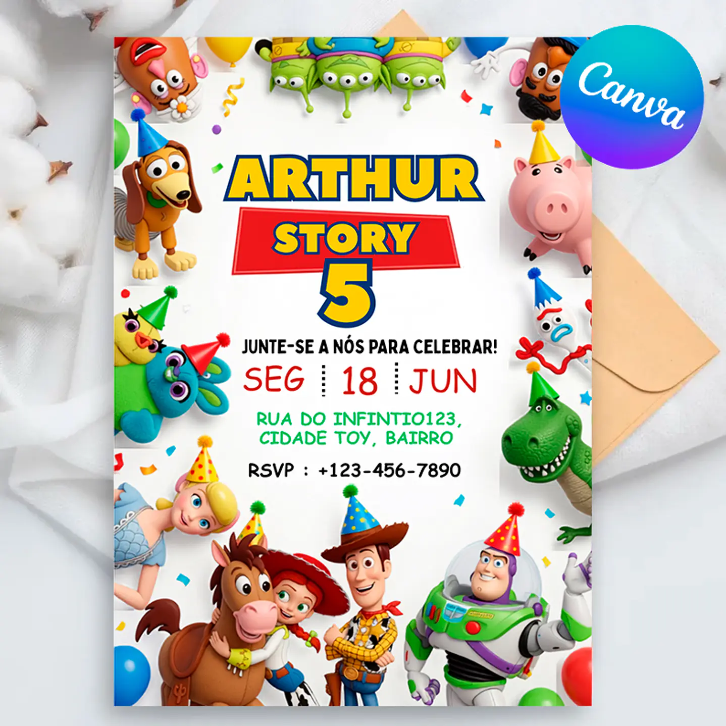 Convite Toy Story Editável com Canva - Download Imediato 1