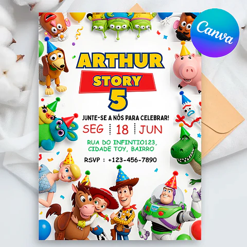 Convite Toy Story Editável com Canva - Download Imediato