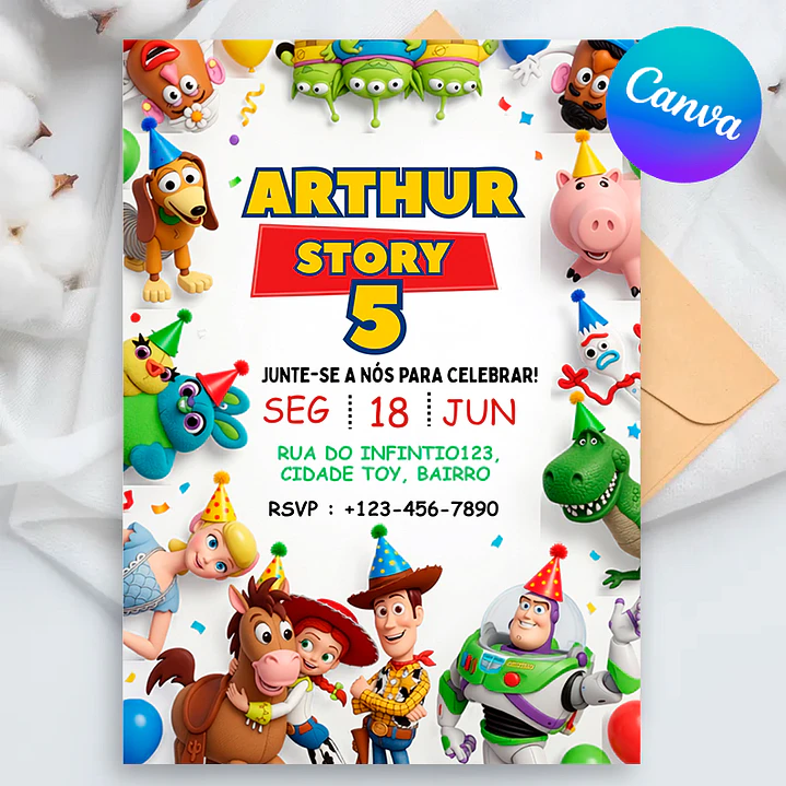 Convite Toy Story Editável com Canva - Download Imediato 1