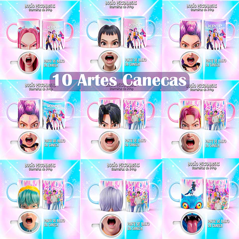 Kit 10 Artes Caneca Bocão Guerreiras do K-Pop PNG