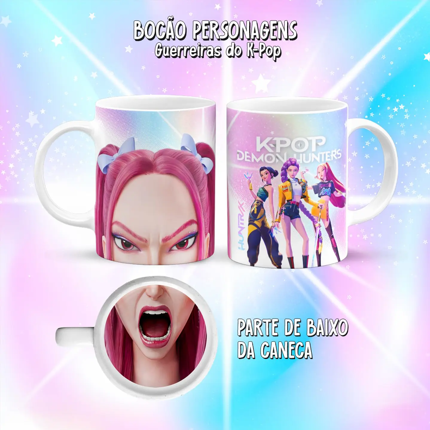 Kit 10 Artes Caneca Bocão Guerreiras do K-Pop PNG 4