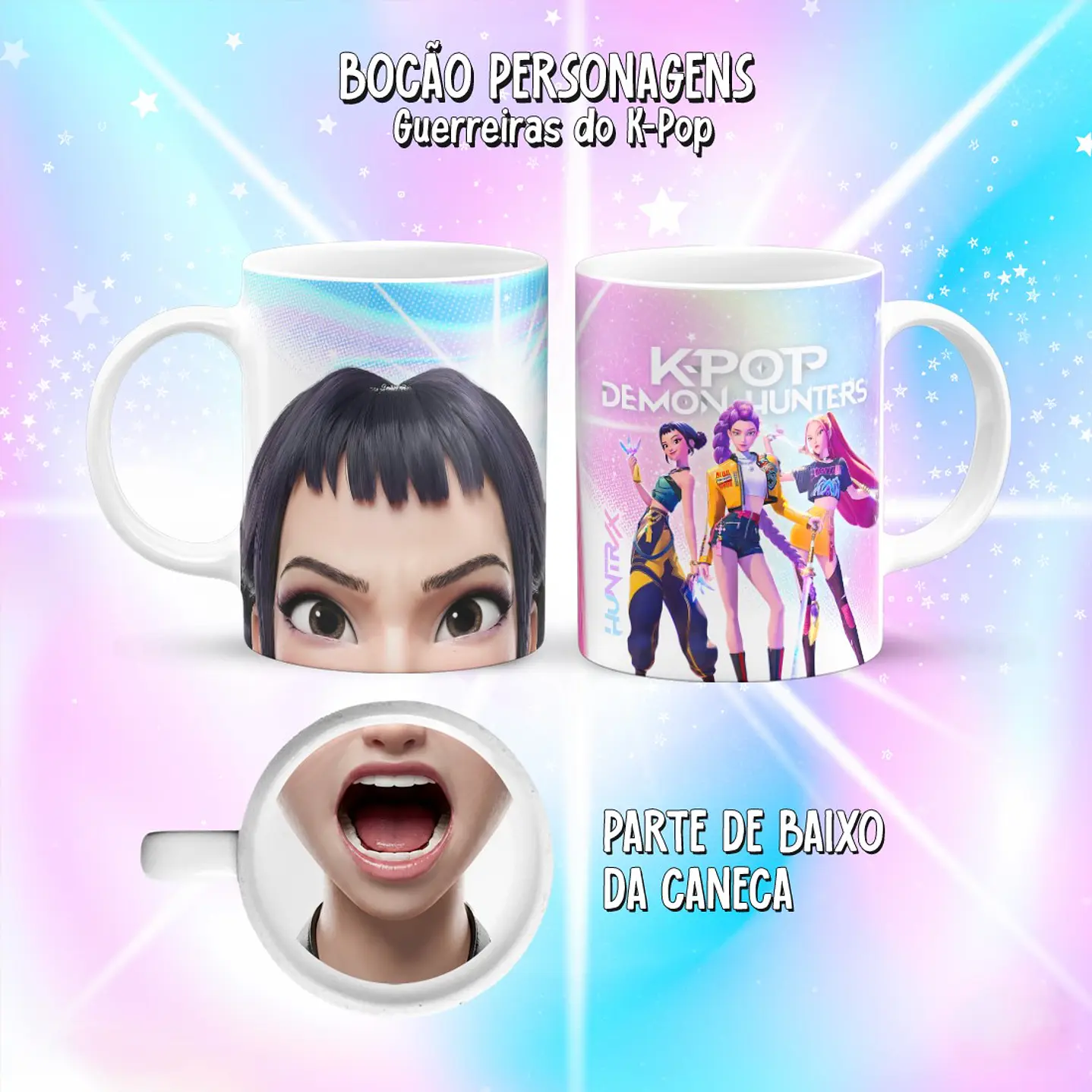 Kit 10 Artes Caneca Bocão Guerreiras do K-Pop PNG 5