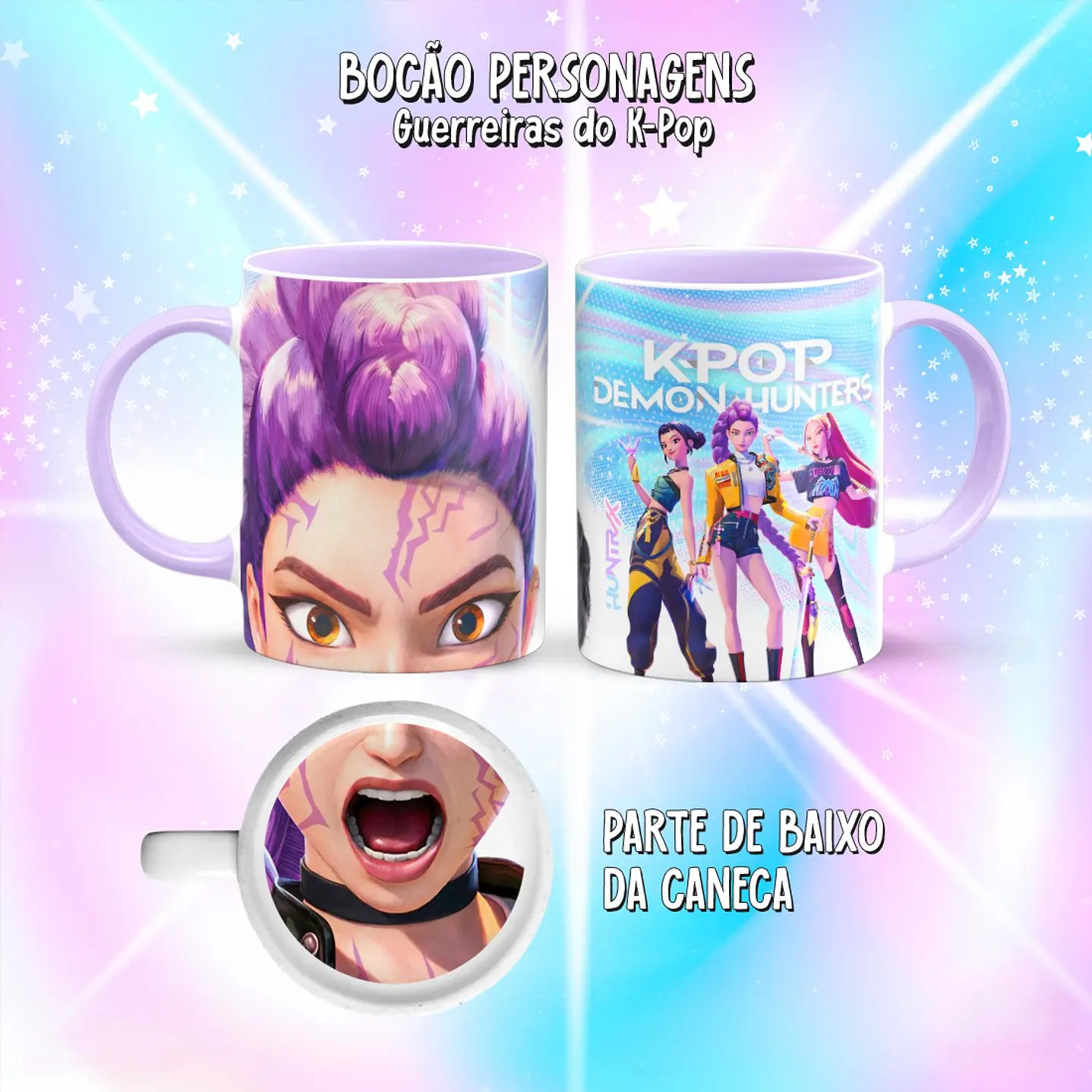 Kit 10 Artes Caneca Bocão Guerreiras do K-Pop PNG 7