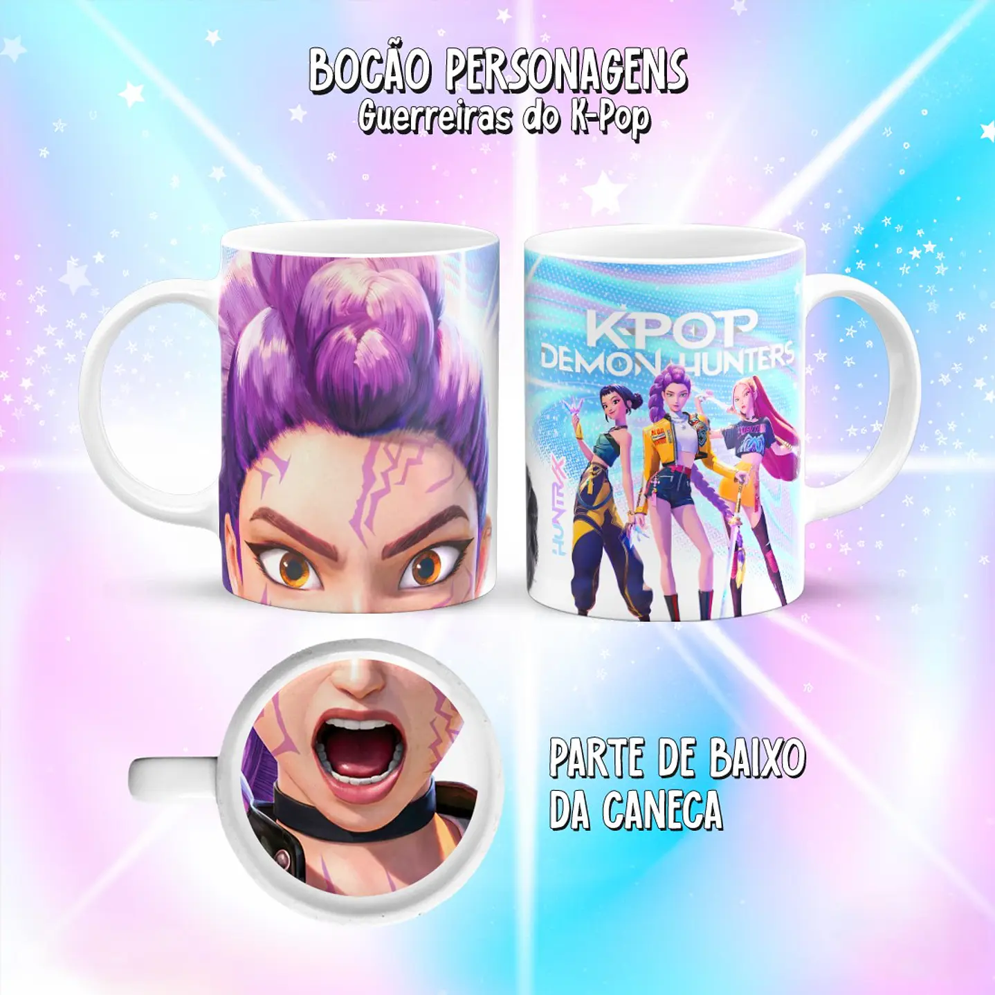 Kit 10 Artes Caneca Bocão Guerreiras do K-Pop PNG 8