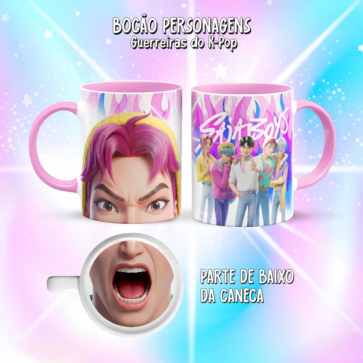 Kit 10 Artes Caneca Bocão Guerreiras do K-Pop PNG 11