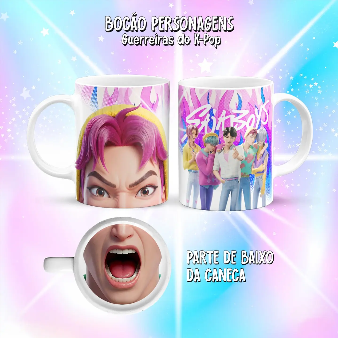 Kit 10 Artes Caneca Bocão Guerreiras do K-Pop PNG 12