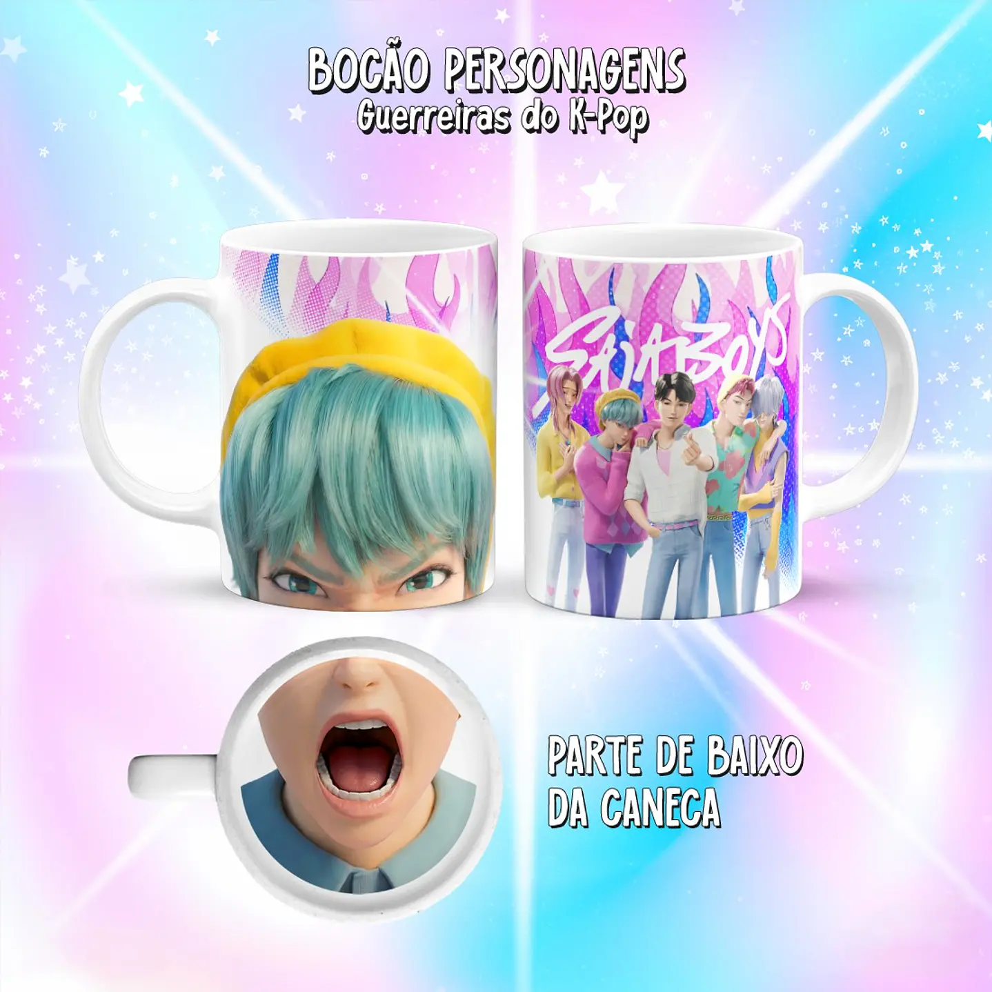 Kit 10 Artes Caneca Bocão Guerreiras do K-Pop PNG 14