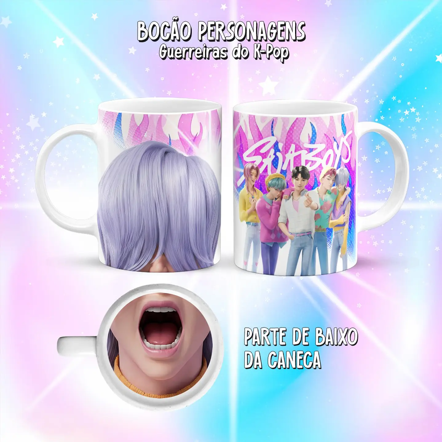 Kit 10 Artes Caneca Bocão Guerreiras do K-Pop PNG 16