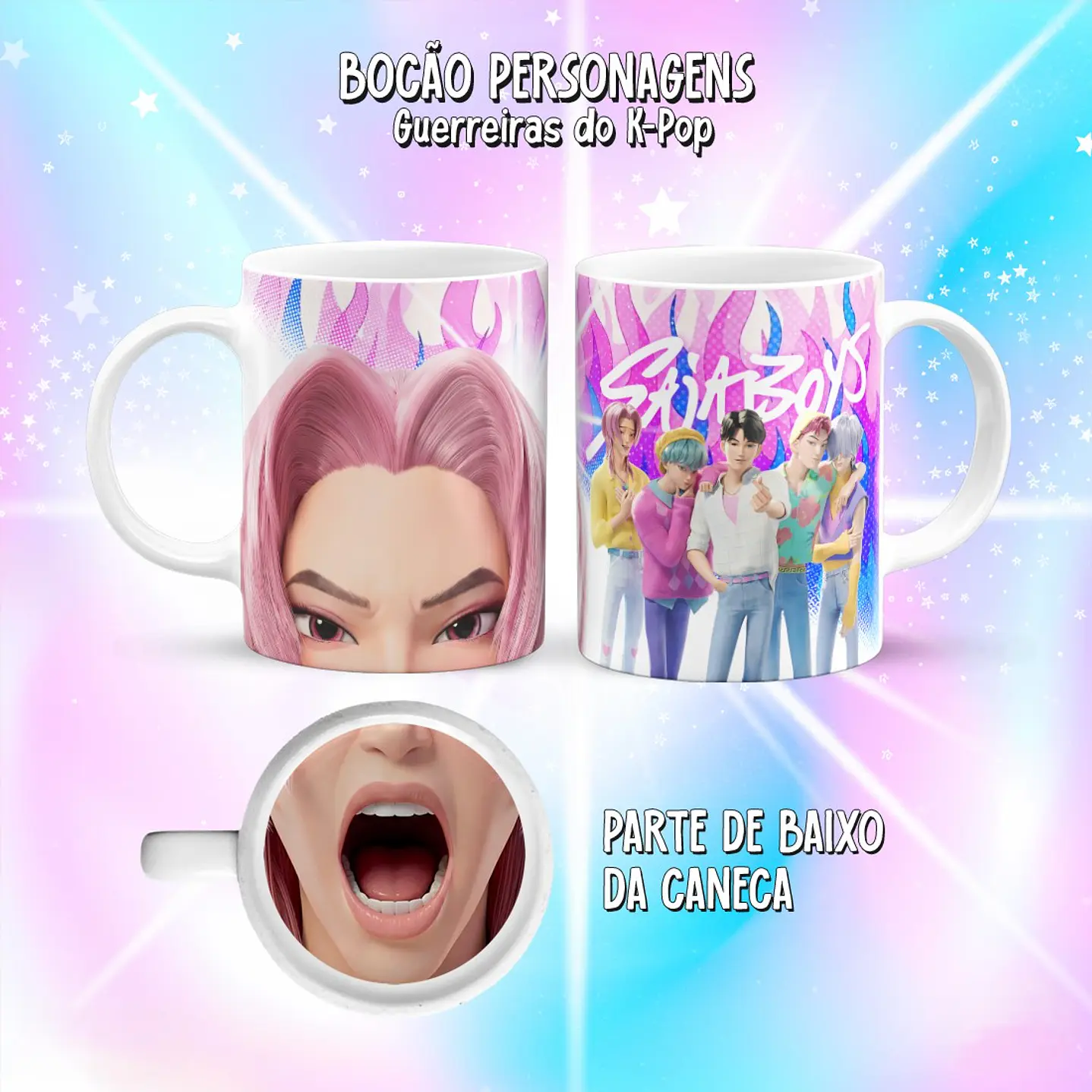 Kit 10 Artes Caneca Bocão Guerreiras do K-Pop PNG 20