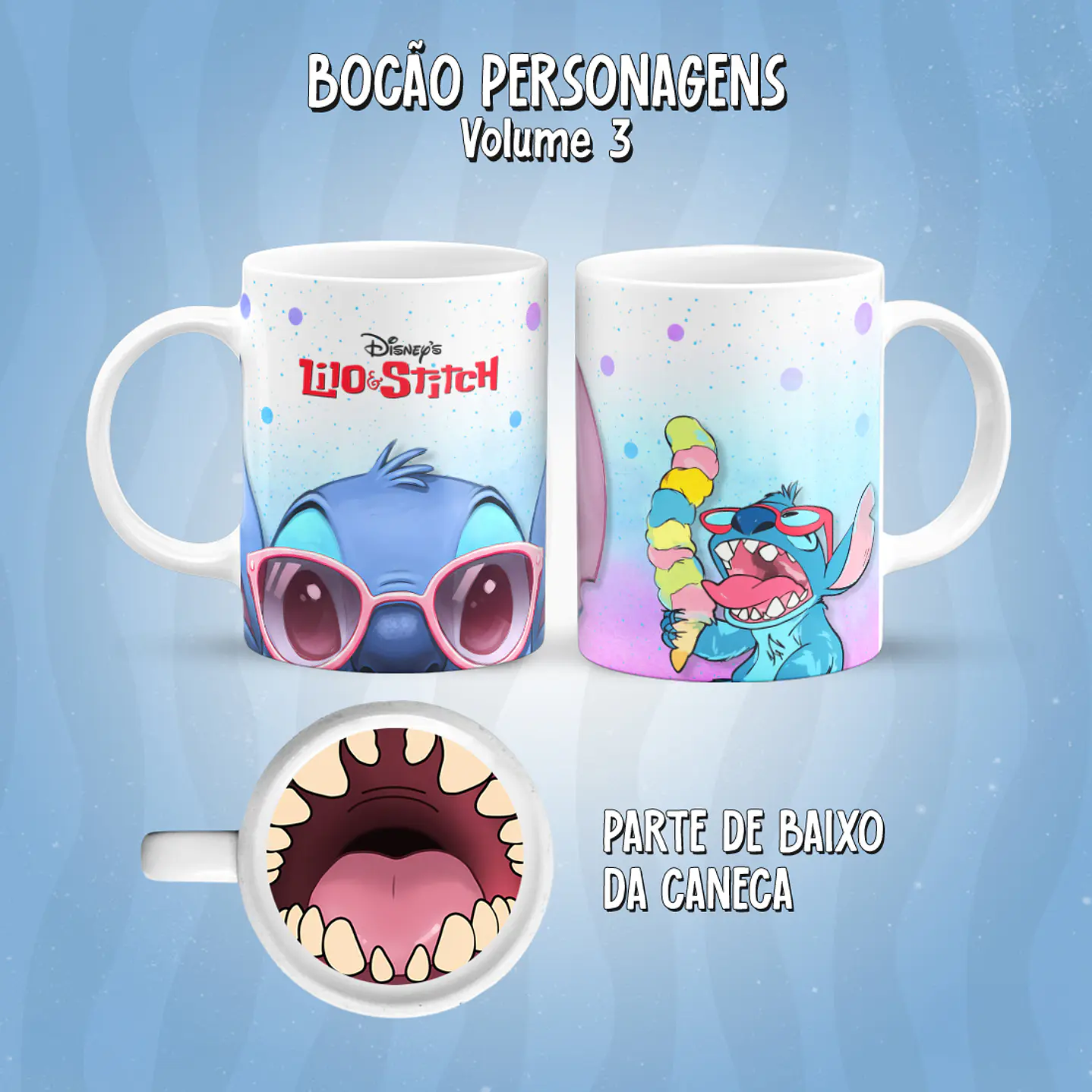 Kit 17 Artes Caneca Boca Personagens PNG 2