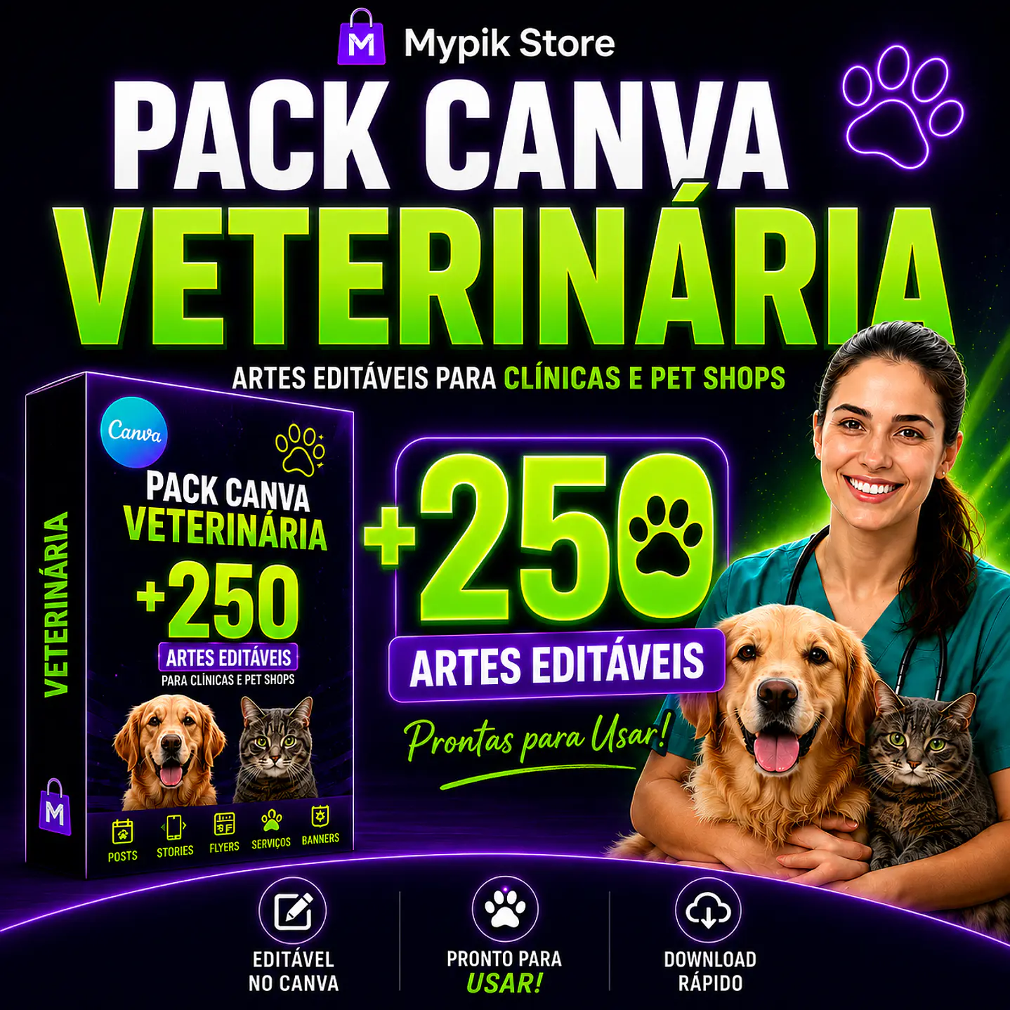 Pack Canva Veterinária +250 Artes Editáveis para Clínicas e Pet Shop 1