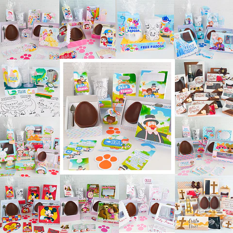 Combo Páscoa 24 Temas Mini confeiteiro, Ovo de Colher e Caça aos Ovos