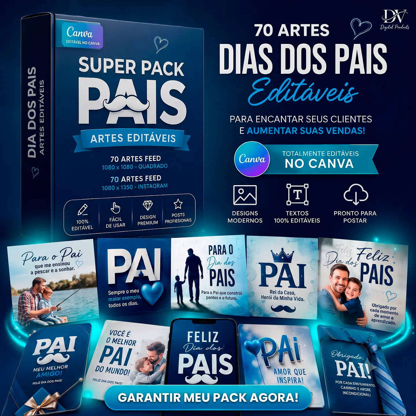 Pack Artes Canva Dia dos Pais - 70 Posts Editáveis 1