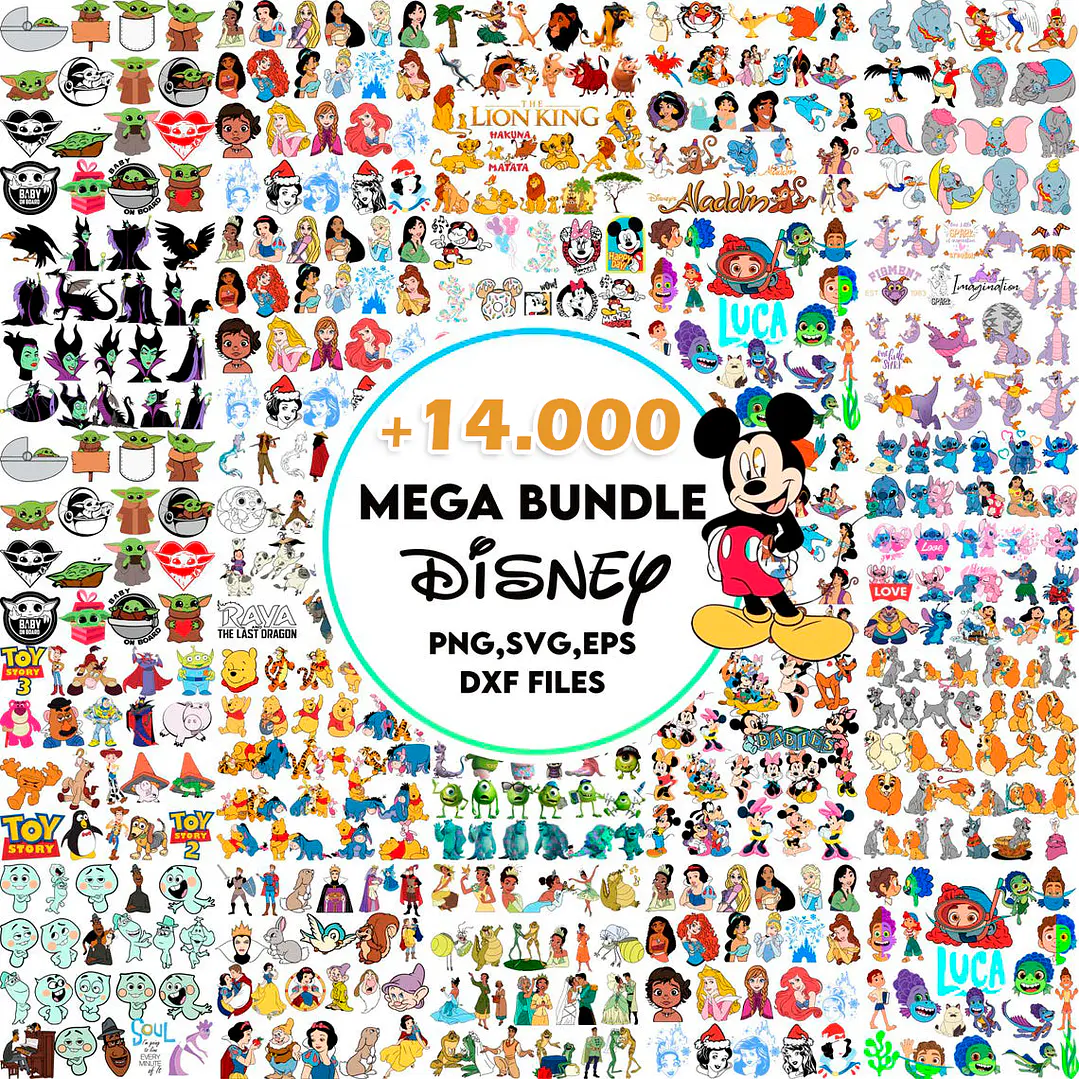 Mega Pacote Disney PNG SVG para Sublimação e Personalizados 1