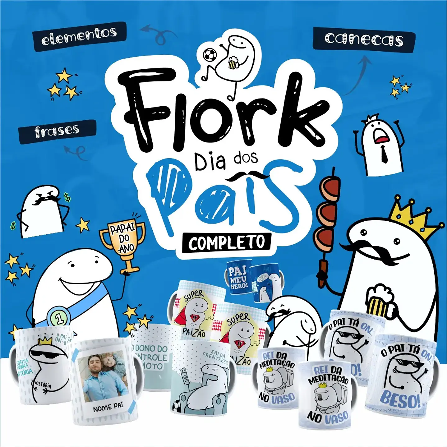 Kit Digital Flork Dia dos Pais Completo PNG para Sublimação 1