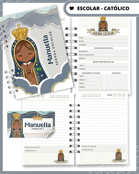 Pack Digital Agenda Escolar Católica Santinhos PDF 
