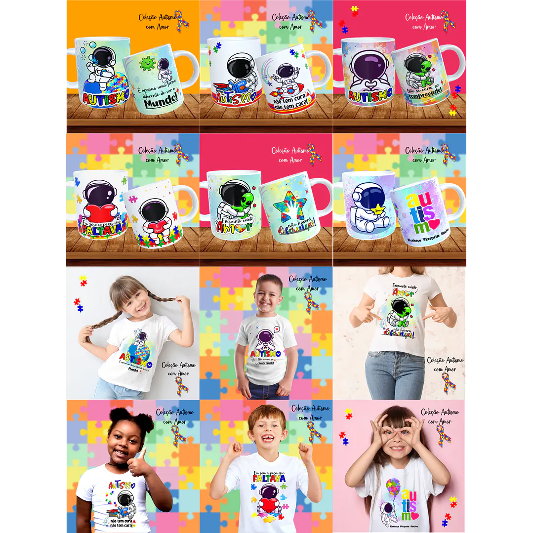 20 Artes para Canecas + 22 Artes para Camisetas Autismo PNG 1