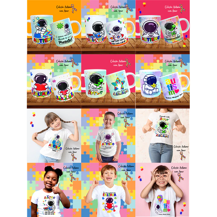 20 Artes para Canecas + 22 Artes para Camisetas Autismo PNG 1