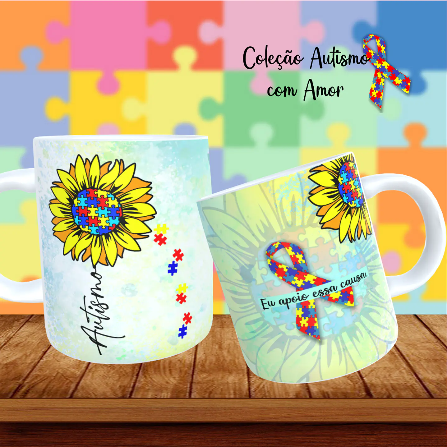 20 Artes para Canecas + 22 Artes para Camisetas Autismo PNG 7