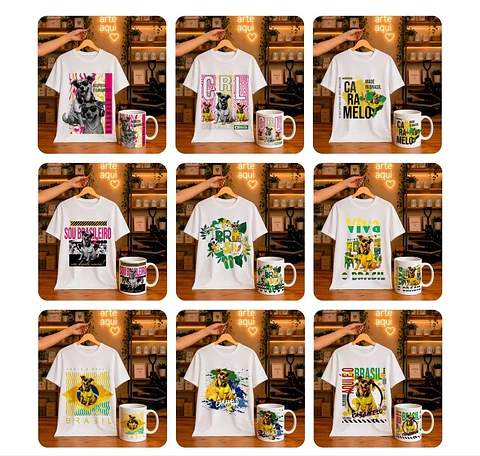 Pack com 23 Artes Caramelo Brasil para Caneca e Camisa PNG