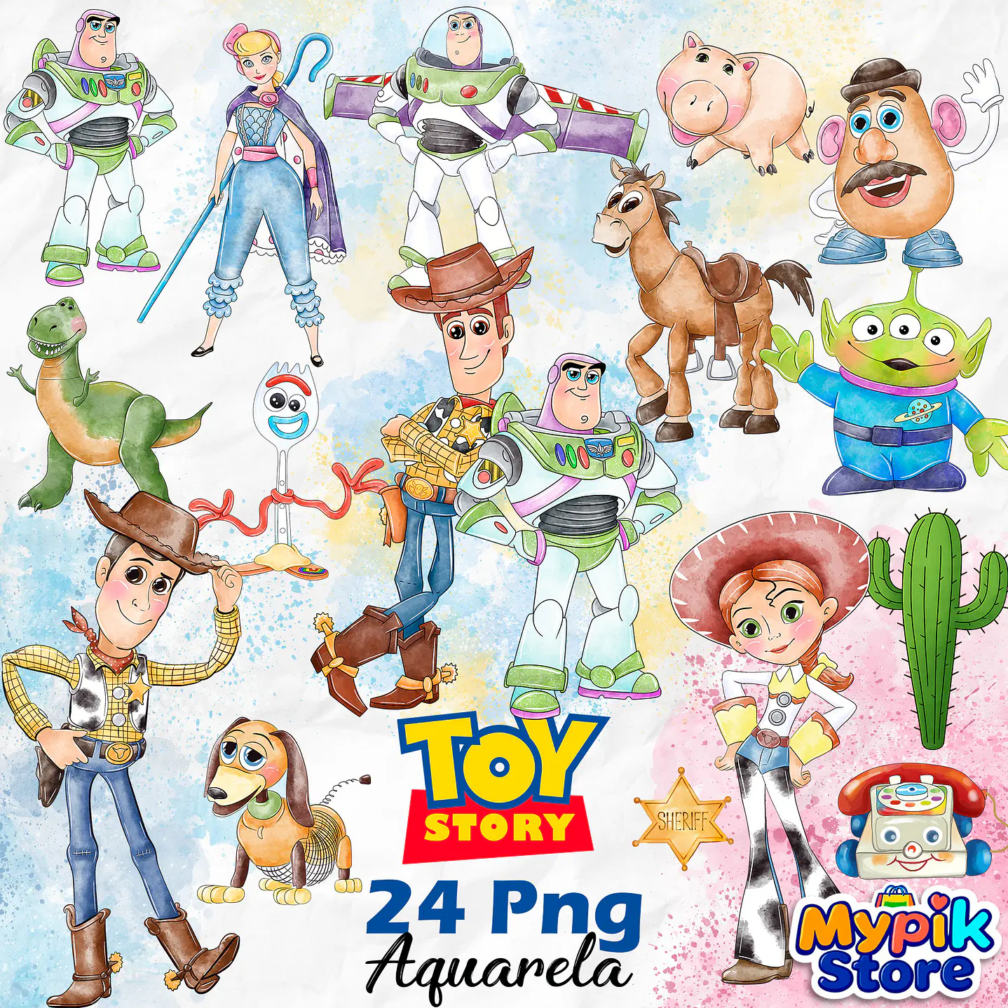 Kit Digital Toy Story Aquarela 24 PNG Fundo Transparente 1