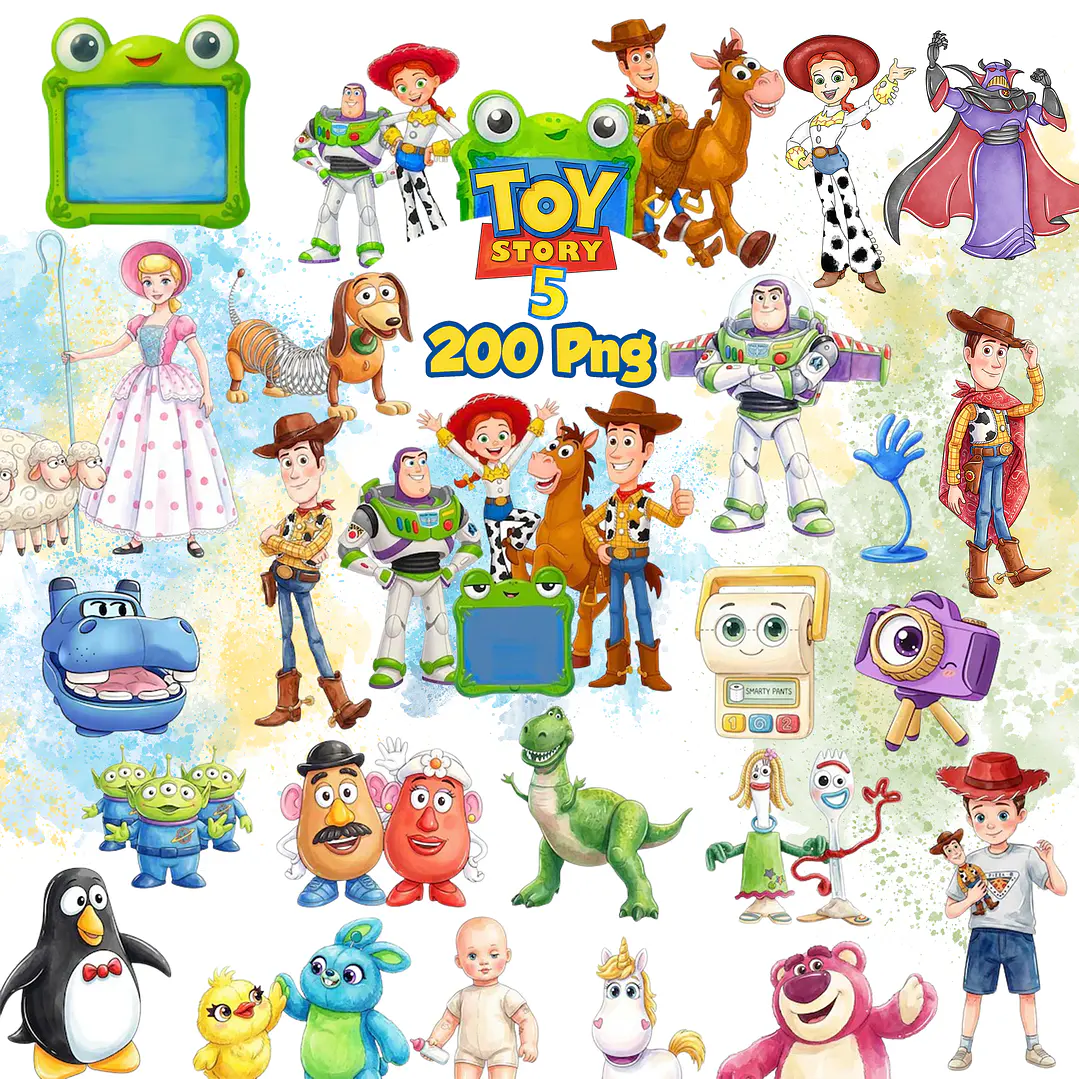 Kit Digital Toy Story 5 Aquarela PNG - 200 Imagens 1