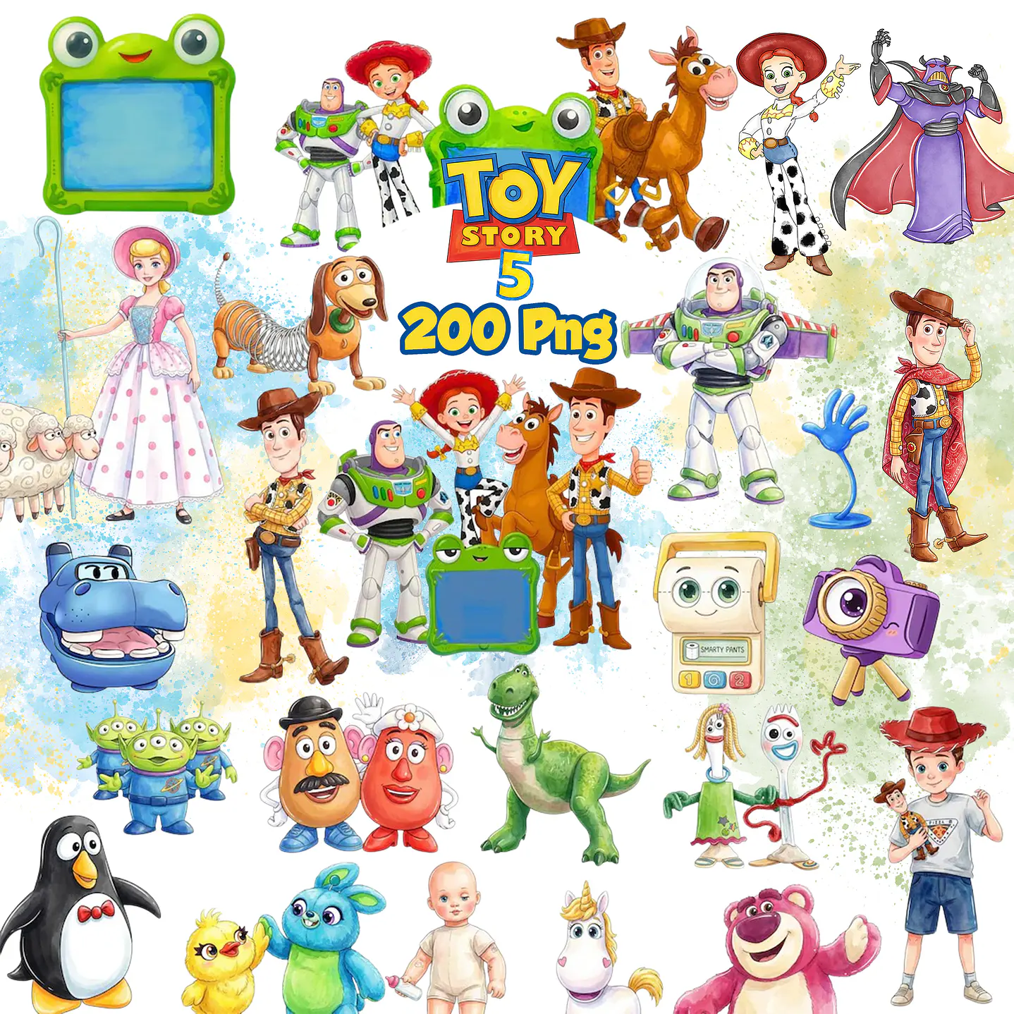 Kit Digital Toy Story 5 Aquarela PNG - 200 Imagens 1