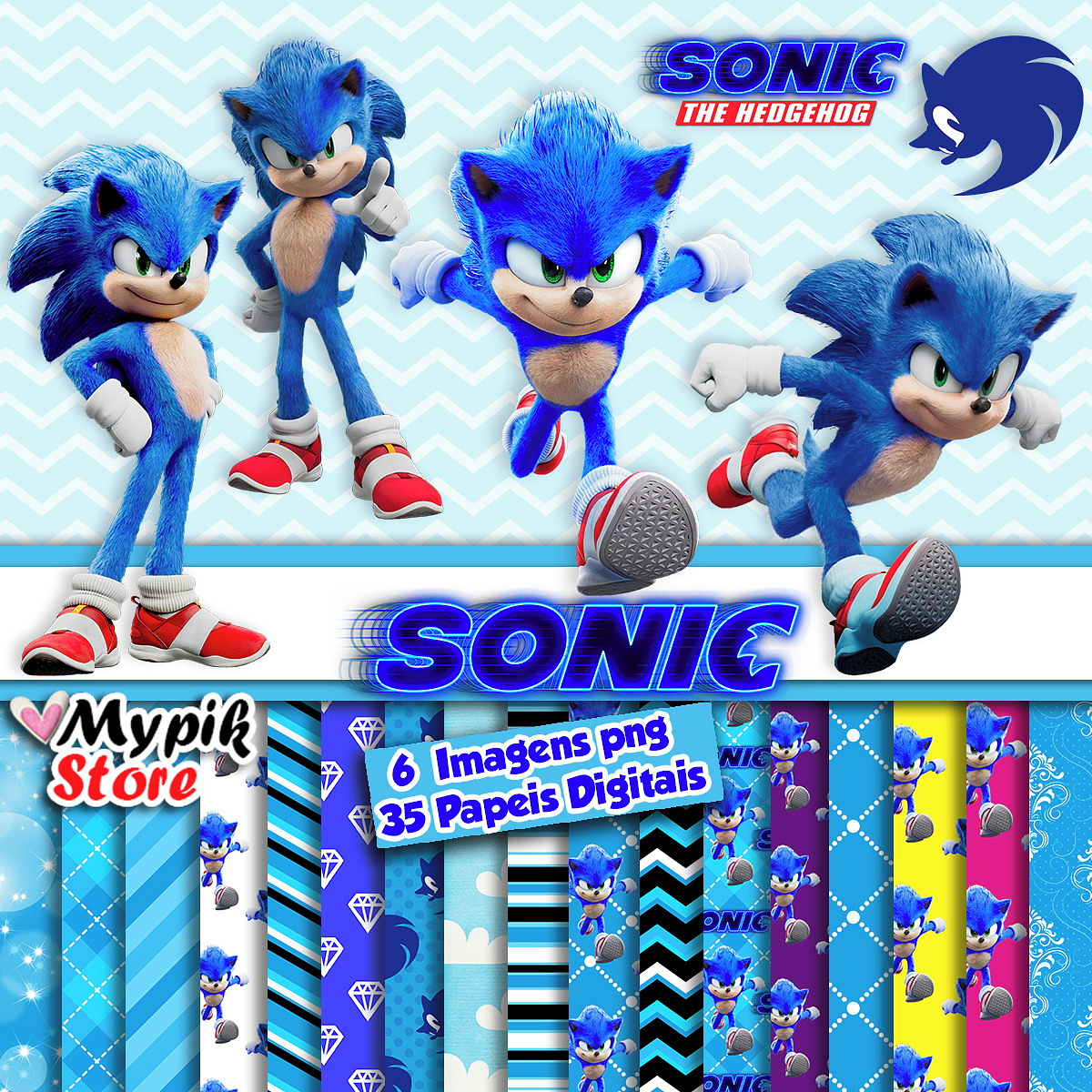 Kit Digital Sonic imagens png e Papeis Digitais