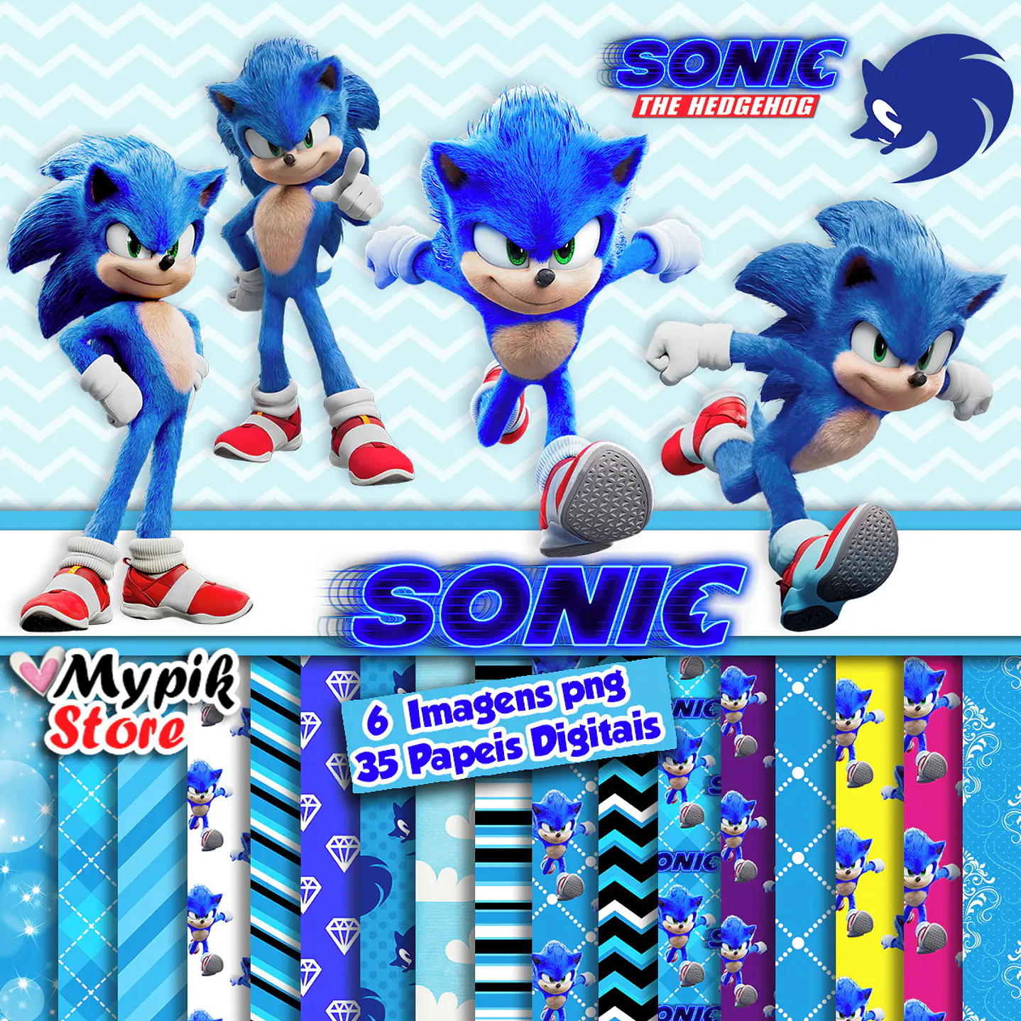 Kit Digital Sonic imagens png e Papeis Digitais 1