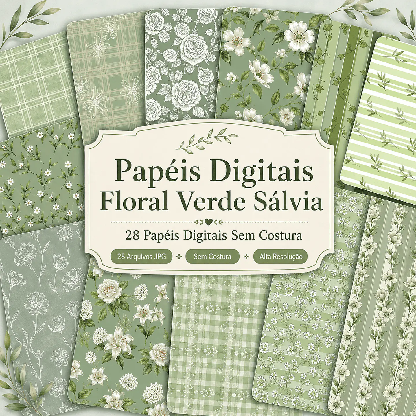 Kit Papéis Digitais Floral Verde Sálvia 28 JPG 1