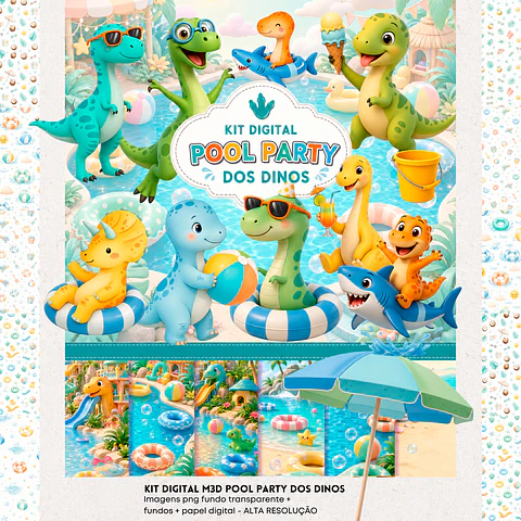 Kit Digital Festa Pool Party Dinossauros