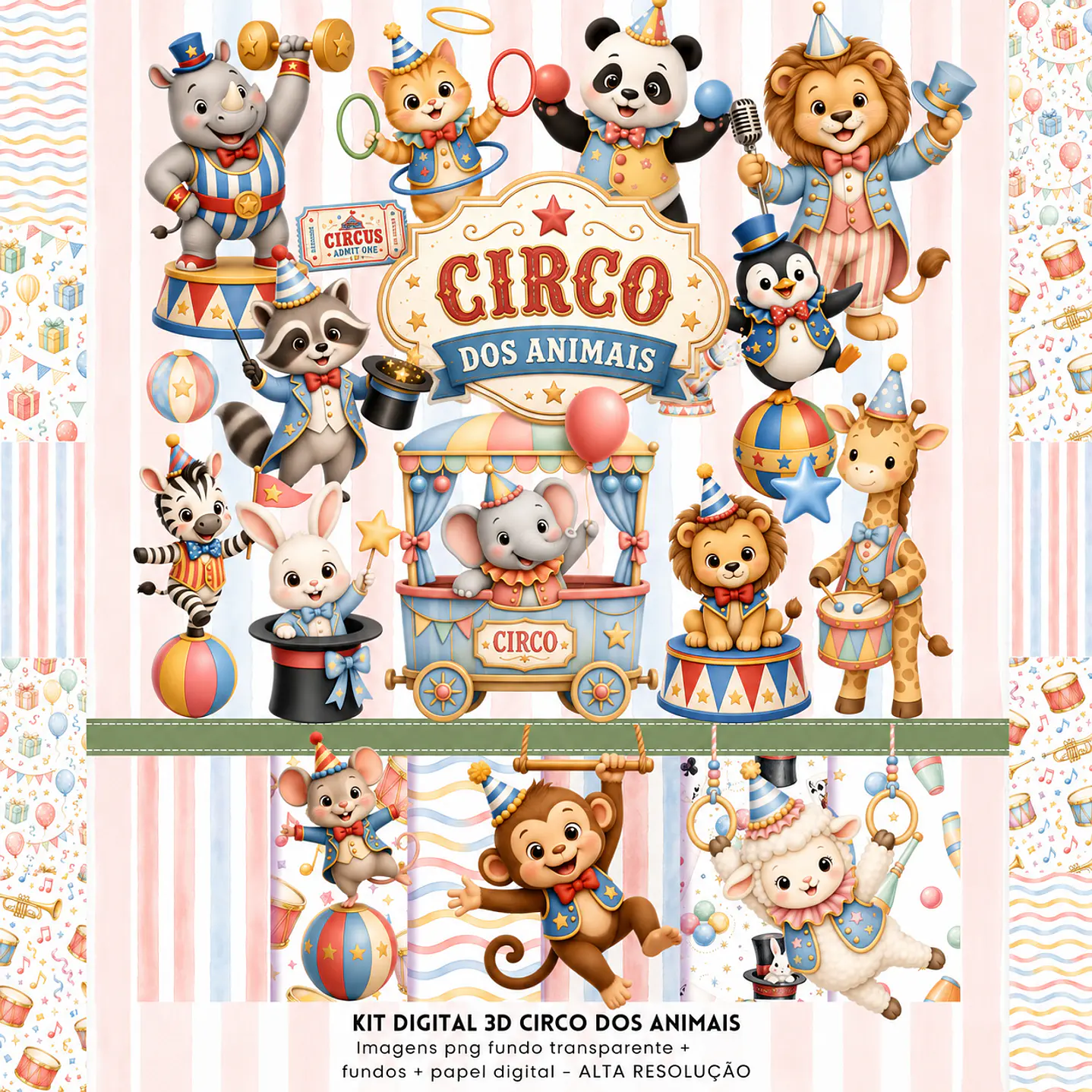 Kit Digital Circo dos Animais PNG e Fundos JPG 2