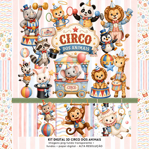 Kit Digital Circo dos Animais PNG e Fundos JPG