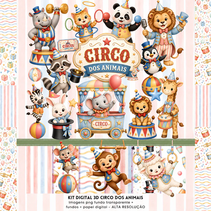 Kit Digital Circo dos Animais PNG e Fundos JPG 2