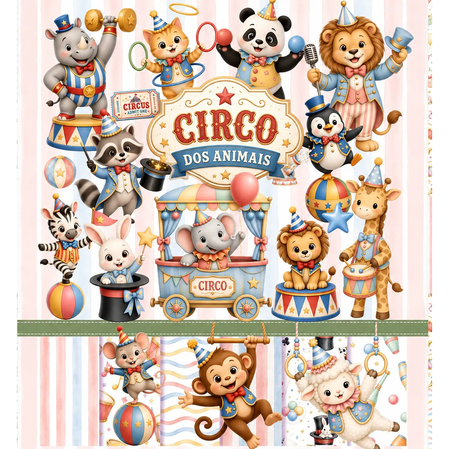 Kit Digital Circo dos Animais PNG e Fundos JPG 1