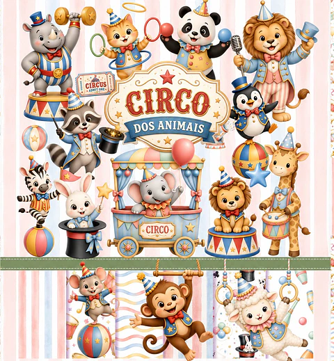 Kit Digital Circo dos Animais PNG e Fundos JPG