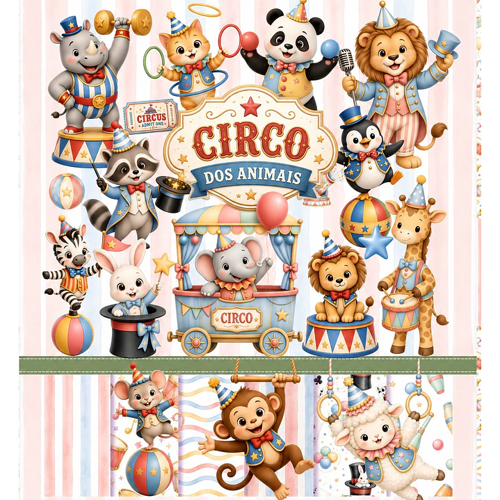 Kit Digital Circo dos Animais PNG e Fundos JPG 1