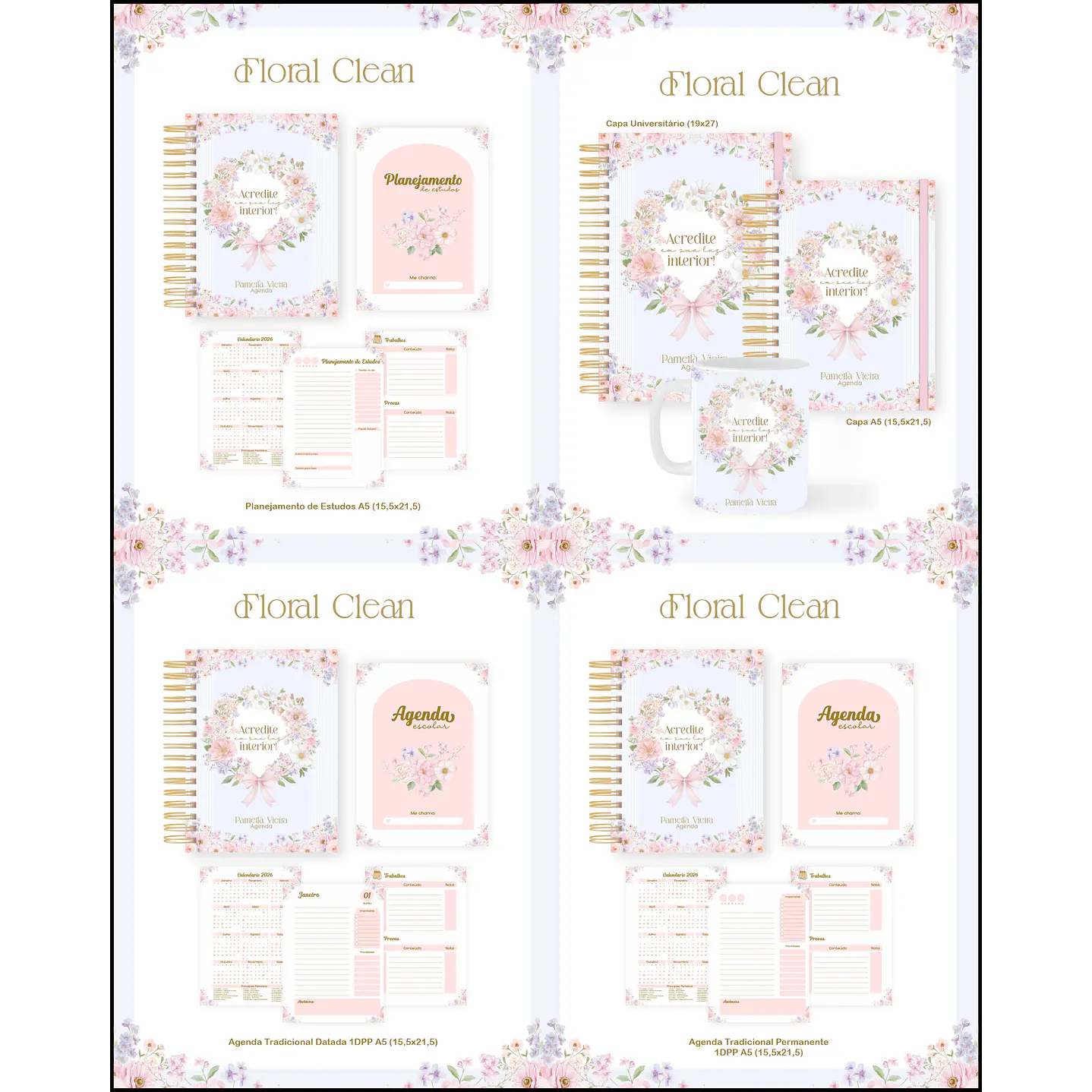 Encadernação Floral Clean para Papelaria Personalizada 1
