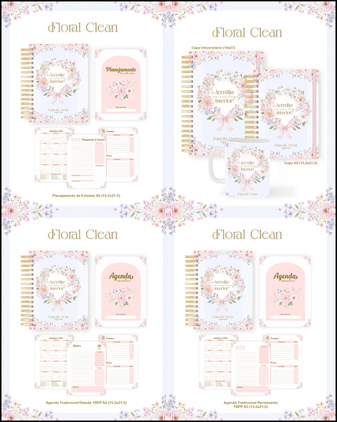 Encadernação Floral Clean para Papelaria Personalizada