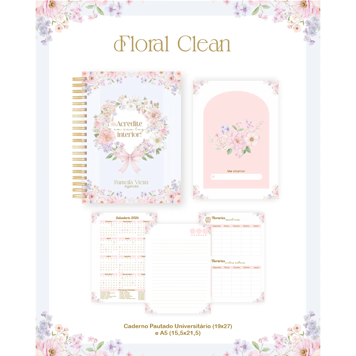 Encadernação Floral Clean para Papelaria Personalizada 2