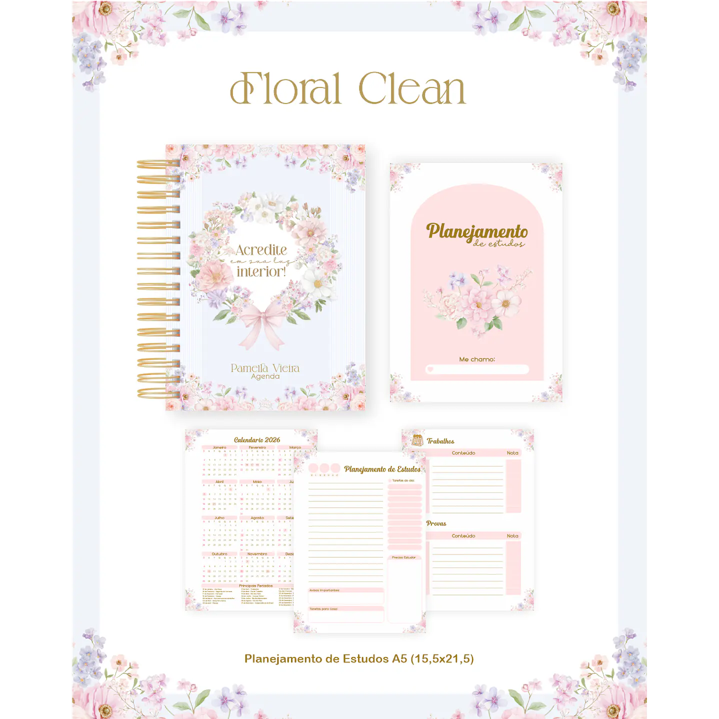 Encadernação Floral Clean para Papelaria Personalizada 3